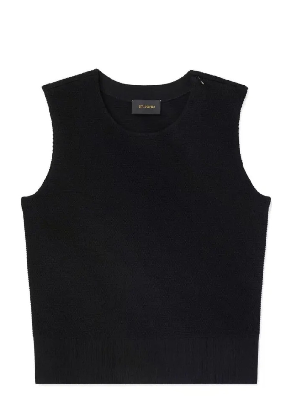 ST. JOHN Black Sleeveless Knit Shell Top Crewneck Crop Length Collar Zip Sz XS
